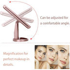 LED Vanity Makeup Mirror Tri-Fold Touch Screen, 1X 2X 3X 10X Magnification, Adjustable Base, USB Powered Lighted Mirror for Desk & Travel – White, Black & Rose Gold