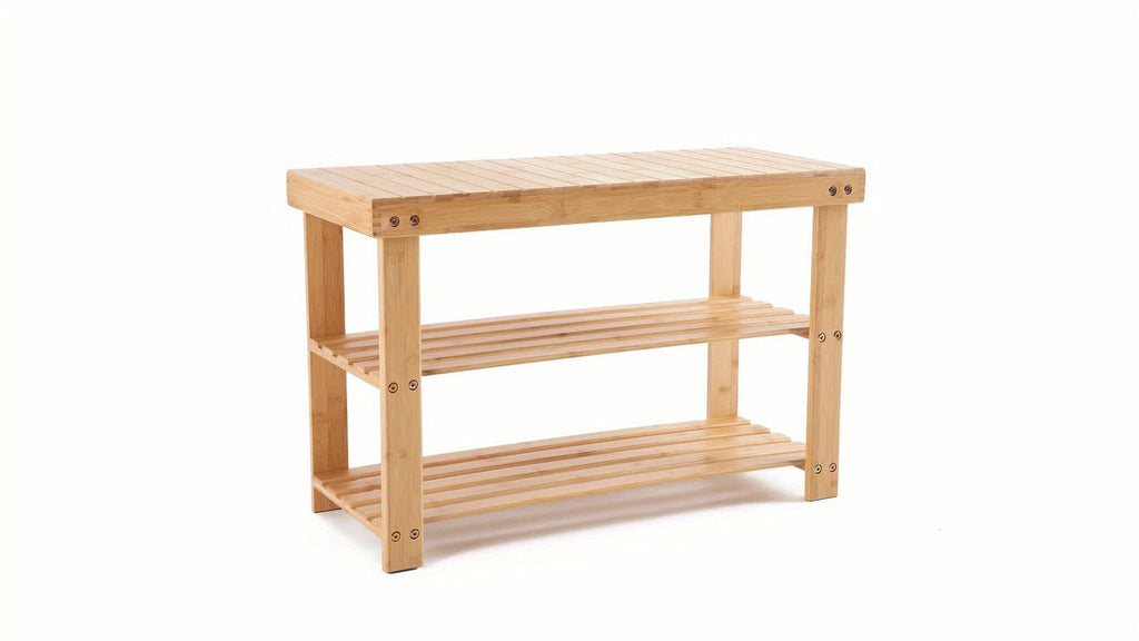 3-Tier Bamboo Shoe Rack Bench with 286 lbs Capacity – Compact Entryway Shoe Storage Organizer for Bedroom Living Room Balcony Mudroom, Brown & Black
