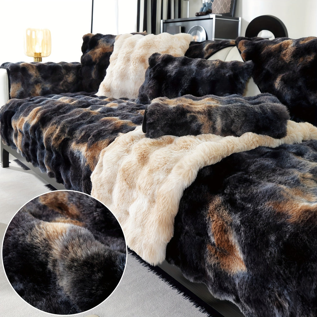 Faux Lamb Fluffy Sofa Cover Modern Gradient – Thick Plush Pet-Friendly Polyester Sofa Protector, Machine Washable 450-500g Fabric for Single, Double, Triple & Combination Sofas