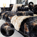 Faux Lamb Fluffy Sofa Cover Modern Gradient – Thick Plush Pet-Friendly Polyester Sofa Protector, Machine Washable 450-500g Fabric for Single, Double, Triple & Combination Sofas