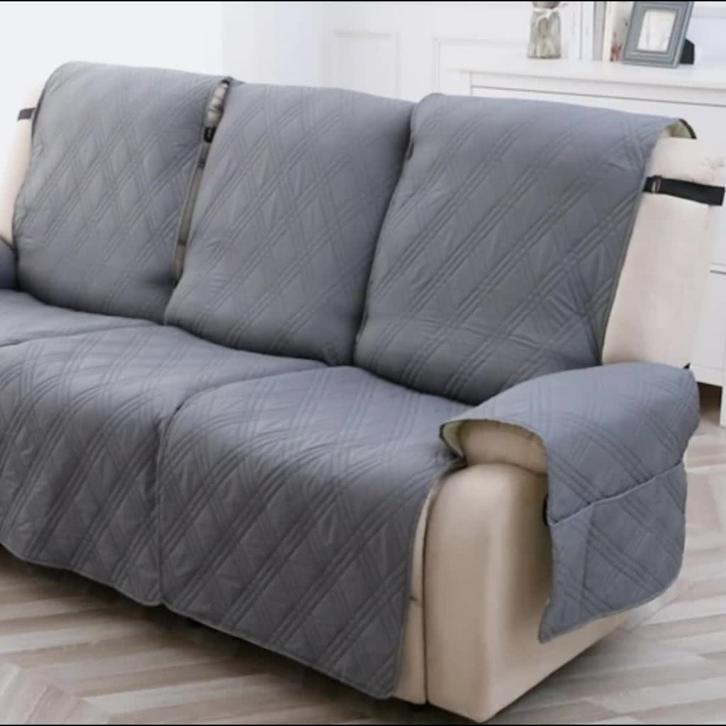 Quilted Recliner Chair Cover with Pocket Non-Slip Hook Loop Closure - 100% Polyester Washable Reclining Chair Slipcover Furniture Protector for Pets Dogs Cats, Easy Install, 9 Colors