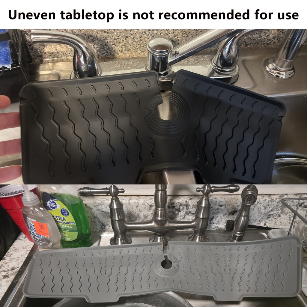 Silicone Sink Drying Mat & Faucet Splash Pad with Sponge Holder – Wave Pattern, 5° Drainage Slope, Heat-Resistant, 3 Sizes & 3 Colors for Kitchen & Bathroom Counter