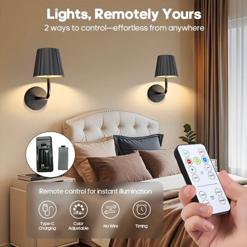 Touch Dimmable LED Wall Sconce with Remote USB Battery Backup 3 Color Temperatures Timer for Bedroom Living Room Hallway Low Voltage