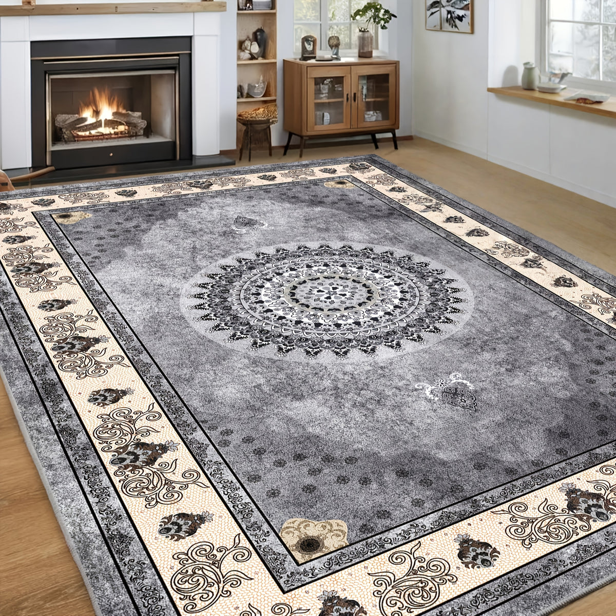 Luxurious Velvet Area Rug – Bohemian Vintage Persian Floral & Paisley Pattern, Slip-Resistant & Machine Washable 100% Polyester | Living Room & Bedroom | Multiple Sizes