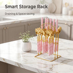 24-Piece Marble Pattern Stainless Steel Flatware Set Western Steak Knife Fork Spoon with Gift Box and Storage Rack
