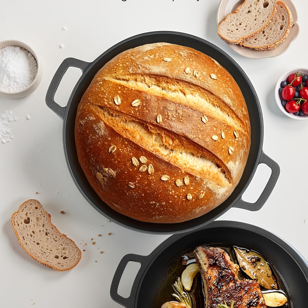 Pre-Seasoned Cast Iron Dutch Oven Set 2-in-1 with Lid, Scraper & Stand – Deep Pot for Camping, BBQ, Bread Baking & Stovetop Cooking