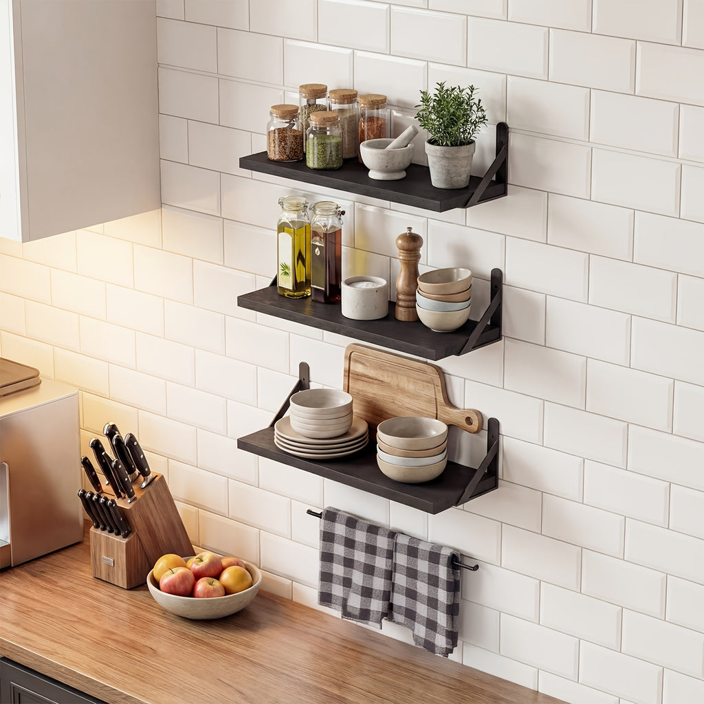 Farmhouse Floating Wall Shelves 3/6pcs Heavy Duty Long Ledge Shelf Set for Bedroom, Bathroom, Living Room & Kitchen Decor, Wall Mounted Storage Shelving for Home Organization
