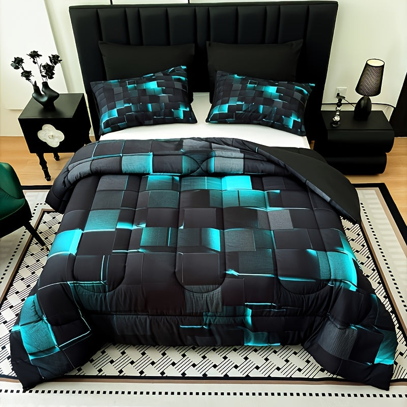 180GSM Digital Print Comforter Set 3-Piece Queen King Twin Full – Thick Quilt with 2 Pillowcases, All-Season Soft Breathable Bedding Set for Bedroom & Dormitory