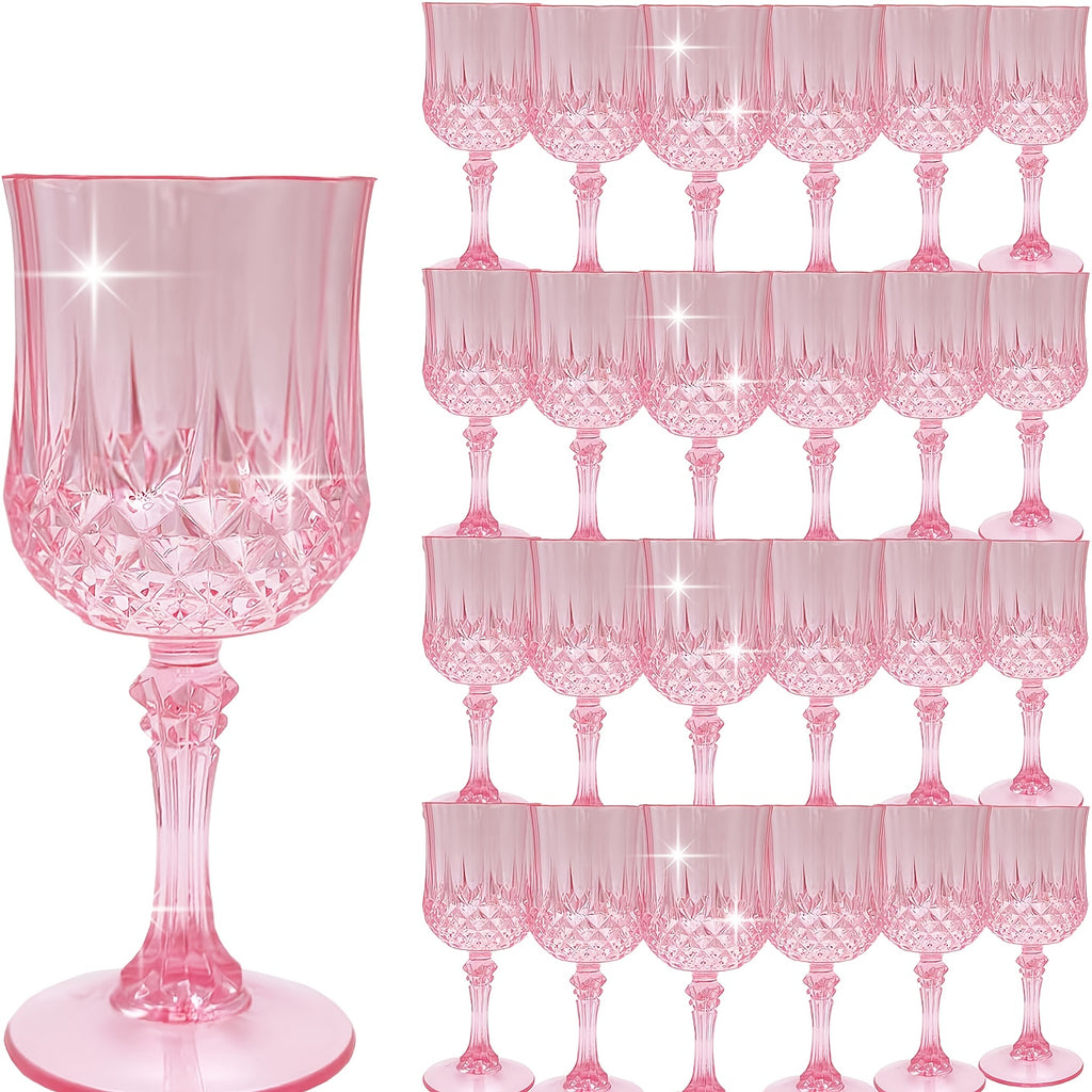 Plastic Vintage Wine Glasses Set of 24 – 7oz Unbreakable Crystal Highball Glasses for Wine, Champagne & Water | Reusable Wedding & Party Drinkware
