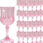 Plastic Vintage Wine Glasses Set of 24 – 7oz Unbreakable Crystal Highball Glasses for Wine, Champagne & Water | Reusable Wedding & Party Drinkware