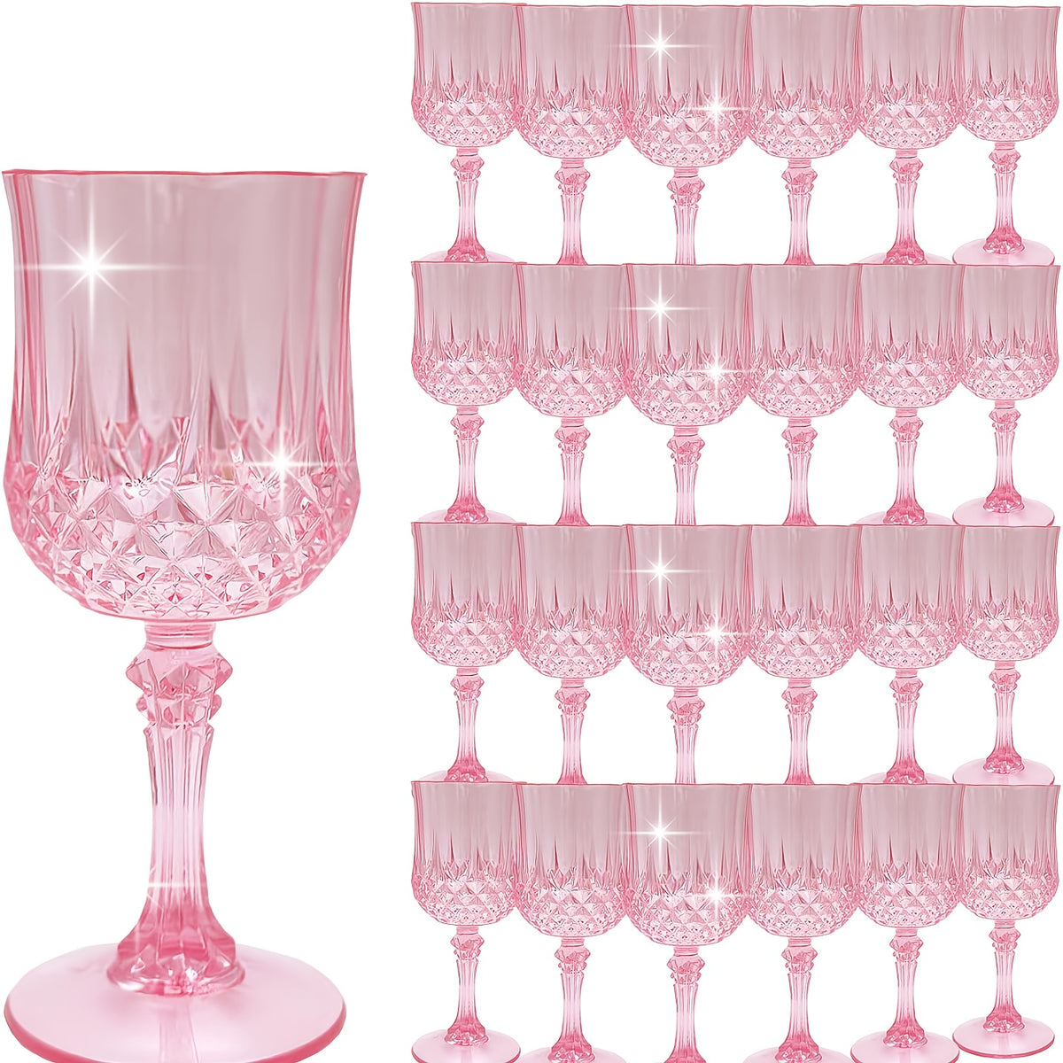 Plastic Vintage Wine Glasses Set of 24 – 7oz Unbreakable Crystal Highball Glasses for Wine, Champagne & Water | Reusable Wedding & Party Drinkware