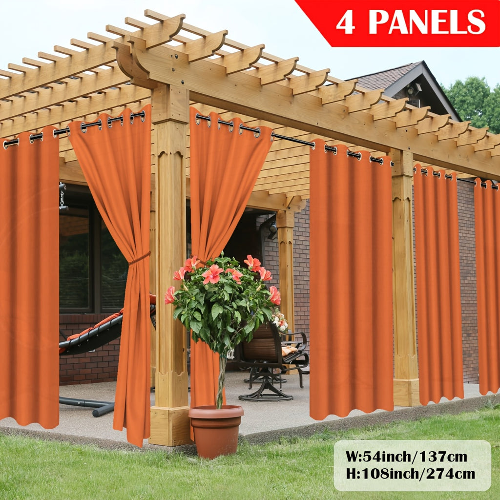 Outdoor Curtain Panels for Patio Gazebo Porch – Weather-Resistant, Light-Filtering Sun Block Privacy Drapes, 4 Panels, Multiple Sizes & Colors