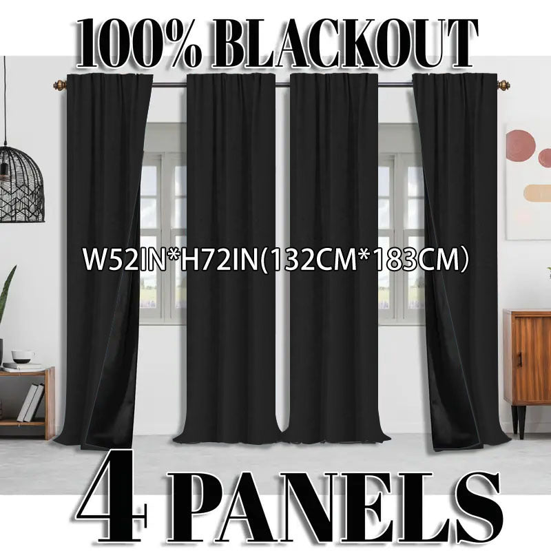 Blackout Curtains 4 Panel Set Rod Pocket – 100% Thermal Insulated Noise Reducing Solid Polyester, Laminated Lining, 7 Colors 7 Sizes