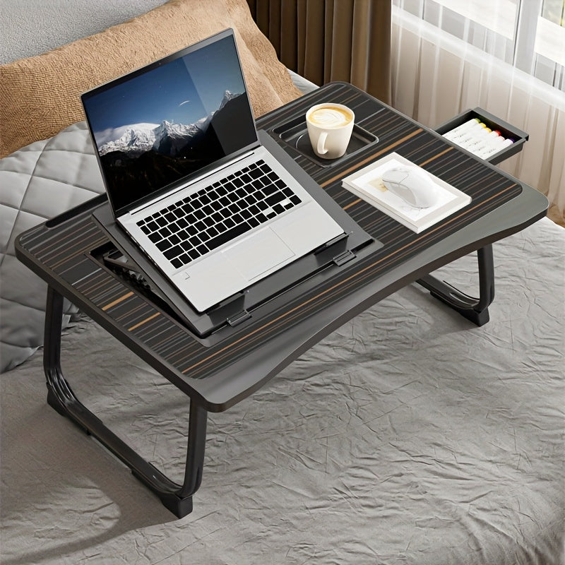 Portable Foldable Laptop Bed Table – Lap Desk with Cup Holder, Tablet & Card Slot, USB Option, for Bed Sofa Floor, Eating Reading Writing, 11 Styles