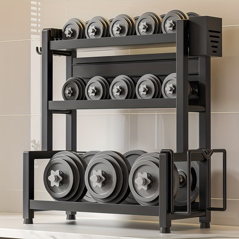 3-Tier Heavy-Duty Carbon Steel Kitchen Shelf Standing Storage Rack – Space-Saving Countertop Organizer for Spices, Knives, Utensils & Spoon Holder, Sturdy Multi-Tier Shelf for Small Kitchens