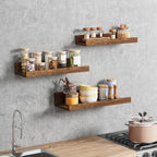 Floating Wall Shelves Set of 3, Wall Mounted Display Shelf 3 Sizes Heavy Duty Brown Storage Rack – Space Saving Home Organizer for Bathroom Bedroom Living Room Kitchen