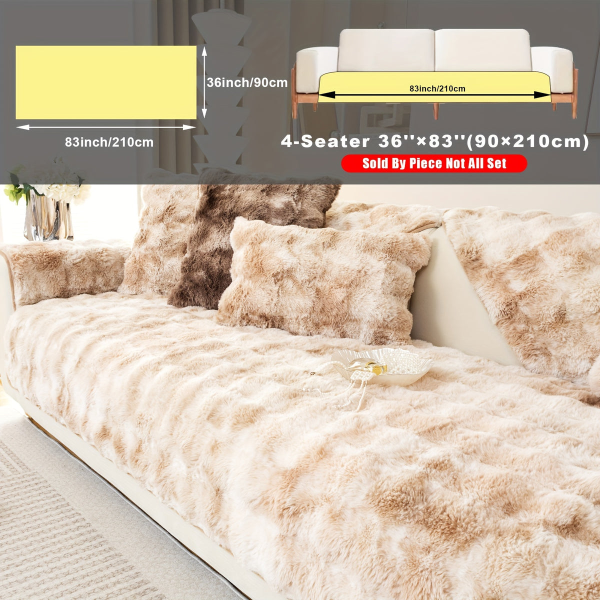Faux Lamb Fluffy Sofa Cover Modern Gradient – Thick Plush Pet-Friendly Polyester Sofa Protector, Machine Washable 450-500g Fabric for Single, Double, Triple & Combination Sofas