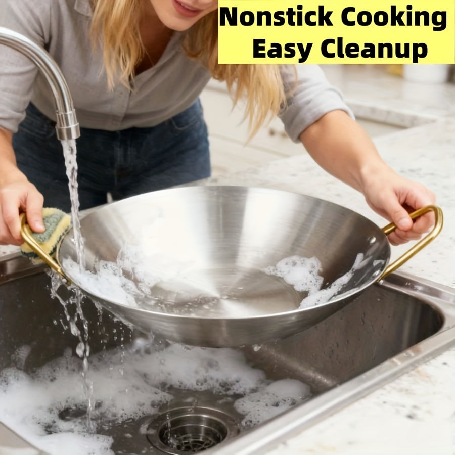 Stainless Steel Wok Set 2-Piece 10 Inch & 11 Inch Non-Stick Dishwasher Safe Woks for Home Kitchen Outdoor Camping BBQ Stir Fry Sauté Pan Combo