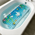 Non-Slip Bathtub Mat with Suction Cups & Drain Holes – PVC Shower Mat 40x16, Cushioned, Machine Washable, Fun Ocean Designs for Kids & Adults
