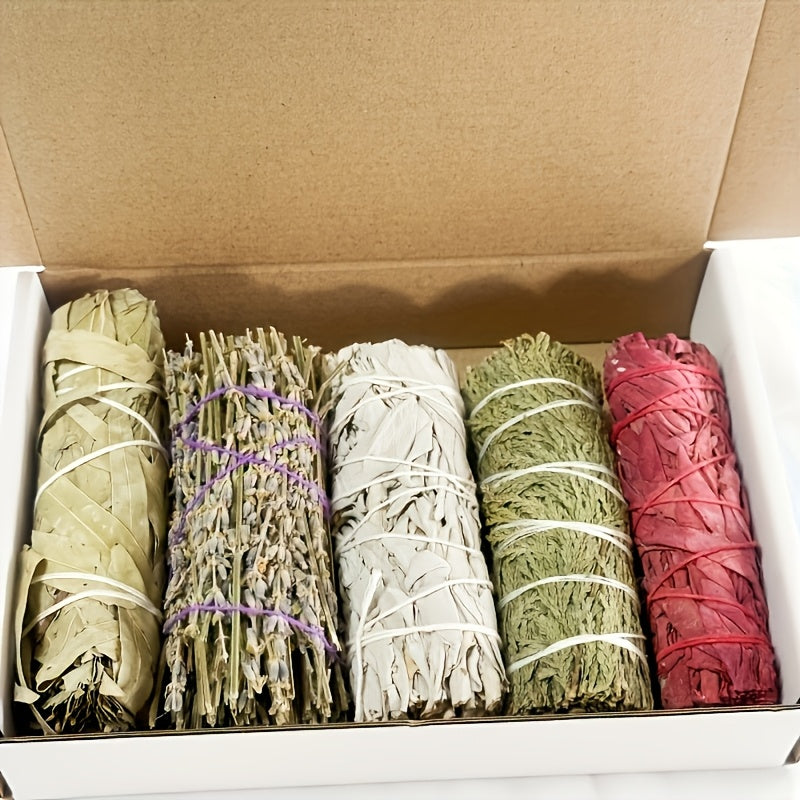 5-Variety Sage & Incense Cleansing Bundle – White Sage, Cedarwood, Dragon's Blood, Eucalyptus & Lavender Sticks for Home Purification, Spiritual Cleansing & Aromatherapy Decor
