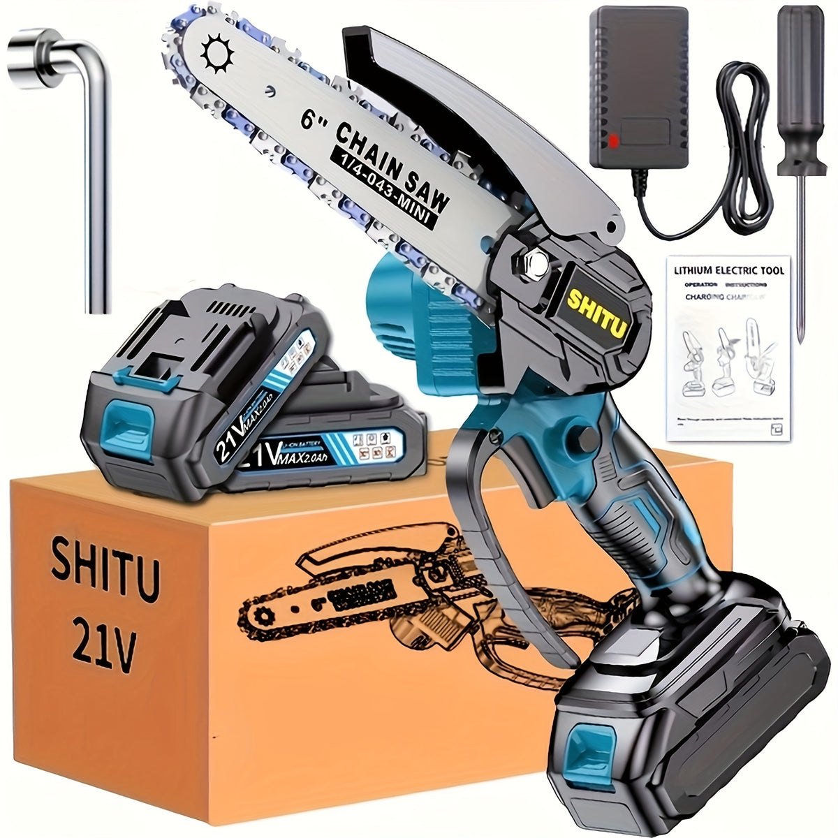 Mini Cordless Chainsaw Handheld Electric Pruning Saw with Splash Guard Security Lock Rechargeable Battery for Tree Branch Garden Yard Trimming Gift for Men