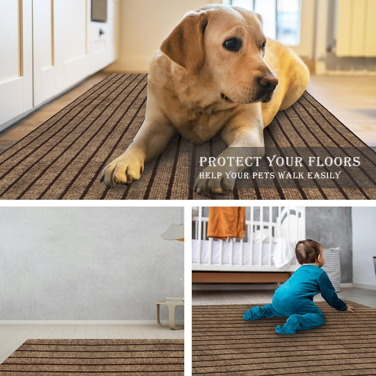 Runner Rug for Hallway Entryway Kitchen – Indoor Outdoor Non-Slip Rubber Backing, 200+ Custom Sizes, 8 Colors, Stain Resistant Low Pile Carpet Runner