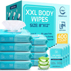 Body Wipes for Adults XL 8x12 Rinse-Free Bathing Wipes 400 Count with Aloe Vera - No-Rinse Disposable Washcloths for Seniors Gym Travel Camping & Caregiving