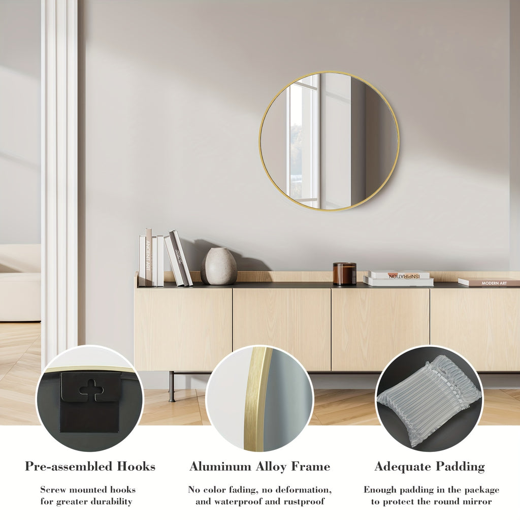 Round Metal Wall Mirror Matte Black & Gold Frame Modern Decorative Circle Mirror for Entryway Bathroom Living Room Bedroom Vanity Wall Decor Multiple Sizes