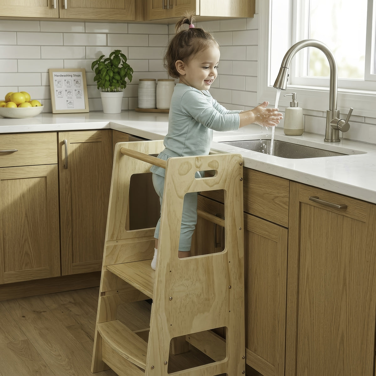 Toddler Learning Tower Kitchen Helper Stool – Safe Standing Step Stool for Kids at Kitchen Counter, Adjustable Height Toddler Tower for Cooking & Learning, Available in Random & Wood Color