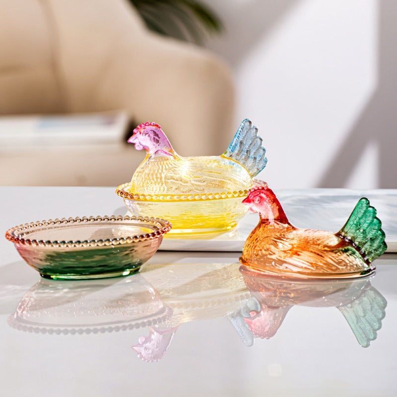 Chicken-Shaped Glass Storage Jar with Lid - Decorative Pearl Hen Glass Candy Jar for Desktop Snack Storage and Home Decor - Unique Kitchen Accent and Housewarming Gift