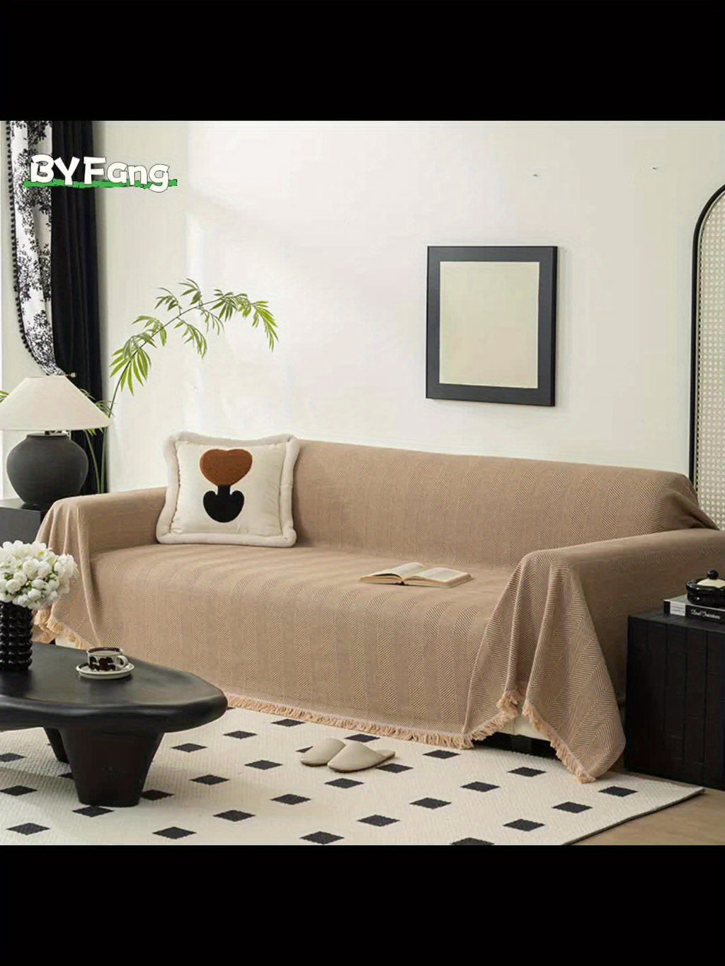 Herringbone Sofa Cover with Tassels – Washable Polyester Throw for 3-Seater, 4-Seater & Large Sofas | Grey, Coffee, Green