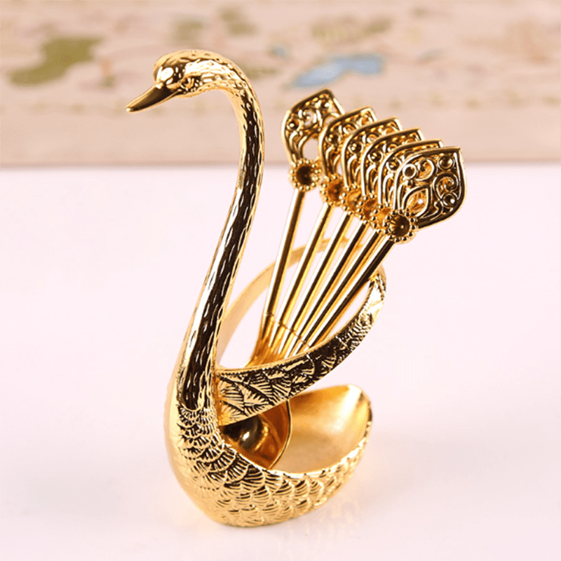 Elegant Swan Cutlery Set Silver Metal Forks and Spoons with Storage Base Decorative Tableware for Dining Room Gift Valentine Christmas Mother Day