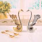 Elegant Swan Cutlery Set Silver Metal Forks and Spoons with Storage Base Decorative Tableware for Dining Room Gift Valentine Christmas Mother Day