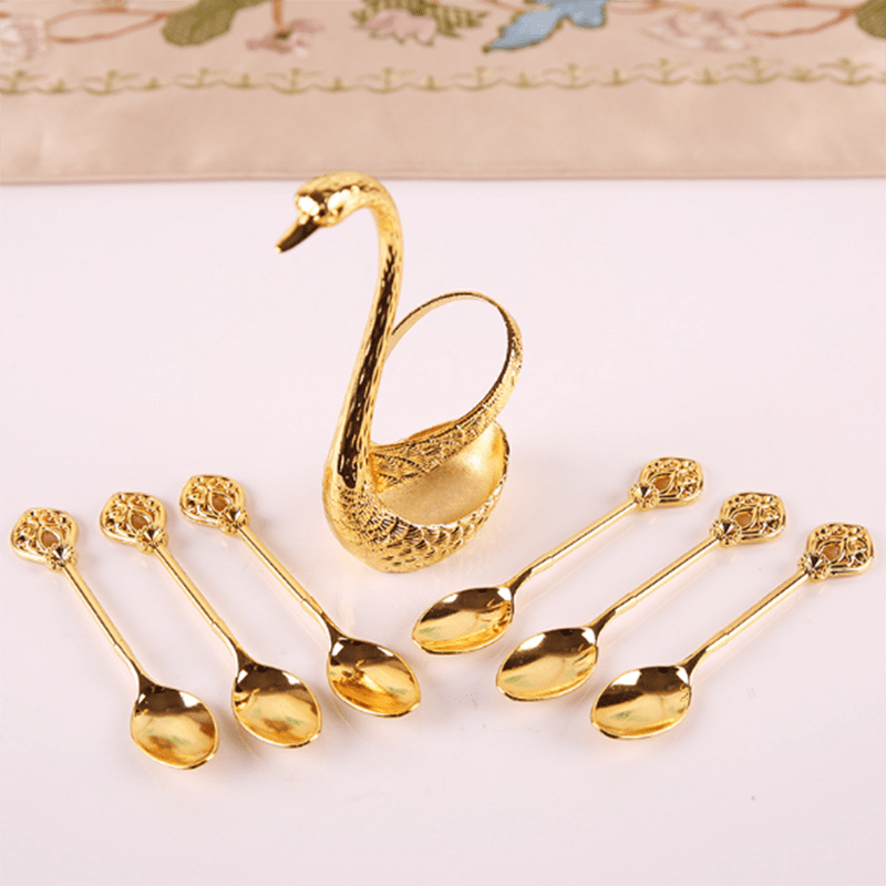 Elegant Swan Cutlery Set Silver Metal Forks and Spoons with Storage Base Decorative Tableware for Dining Room Gift Valentine Christmas Mother Day