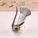 Elegant Swan Cutlery Set Silver Metal Forks and Spoons with Storage Base Decorative Tableware for Dining Room Gift Valentine Christmas Mother Day