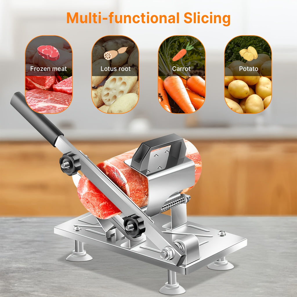 Manual Meat Slicer Stainless Steel 430 Grade Blade with Adjustable Thickness for Frozen Meat, Vegetables & Fruits – Durable Sharp Easy-Clean Food Slicer for Home Kitchen Use