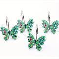 Butterfly Shower Curtain Hooks 12 Pack - Decorative Rustproof Metal Curtain Hook Rings, Colorful Aesthetic Design for Bathroom, Wardrobe & Living Room, Green Blue Tricolor Options