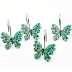 Butterfly Shower Curtain Hooks 12 Pack - Decorative Rustproof Metal Curtain Hook Rings, Colorful Aesthetic Design for Bathroom, Wardrobe & Living Room, Green Blue Tricolor Options