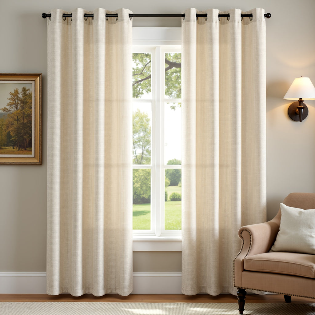 100% Blackout Curtains - 4 Panel Set, Boho Rustic Textured Grommet Drapes for Living Room & Bedroom, Privacy & Room Darkening, 4 Colors