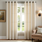 100% Blackout Curtains - 4 Panel Set, Boho Rustic Textured Grommet Drapes for Living Room & Bedroom, Privacy & Room Darkening, 4 Colors