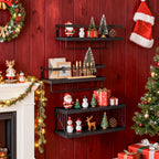 Floating Shelves Over Toilet 3/4 Piece Set – Farmhouse Wood Wall-Mounted Bathroom Shelf for Toilet Paper Storage, Small Bathroom Organizer in Black & Brown