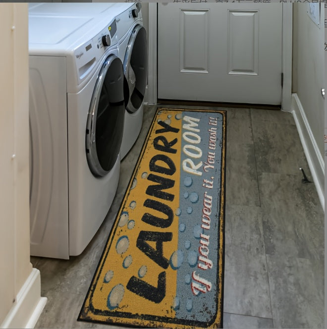 Laundry Room Mat Non-Slip Runner Rug Machine Washable Text Design – Anti-Skid Comfort Standing Mat for Laundry, Kitchen, Bathroom & Porch | Multiple Sizes