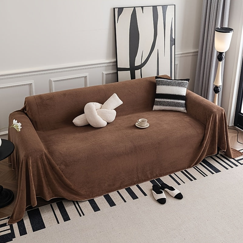 Sofa Cover Short Plush Couch Protector for 2 3 4 Seater - Machine Washable Pet Friendly Furniture Protector Slipcover All Season Thick Cushion Cover in Light Grey Deep Gray Coffee Burgundy Off White