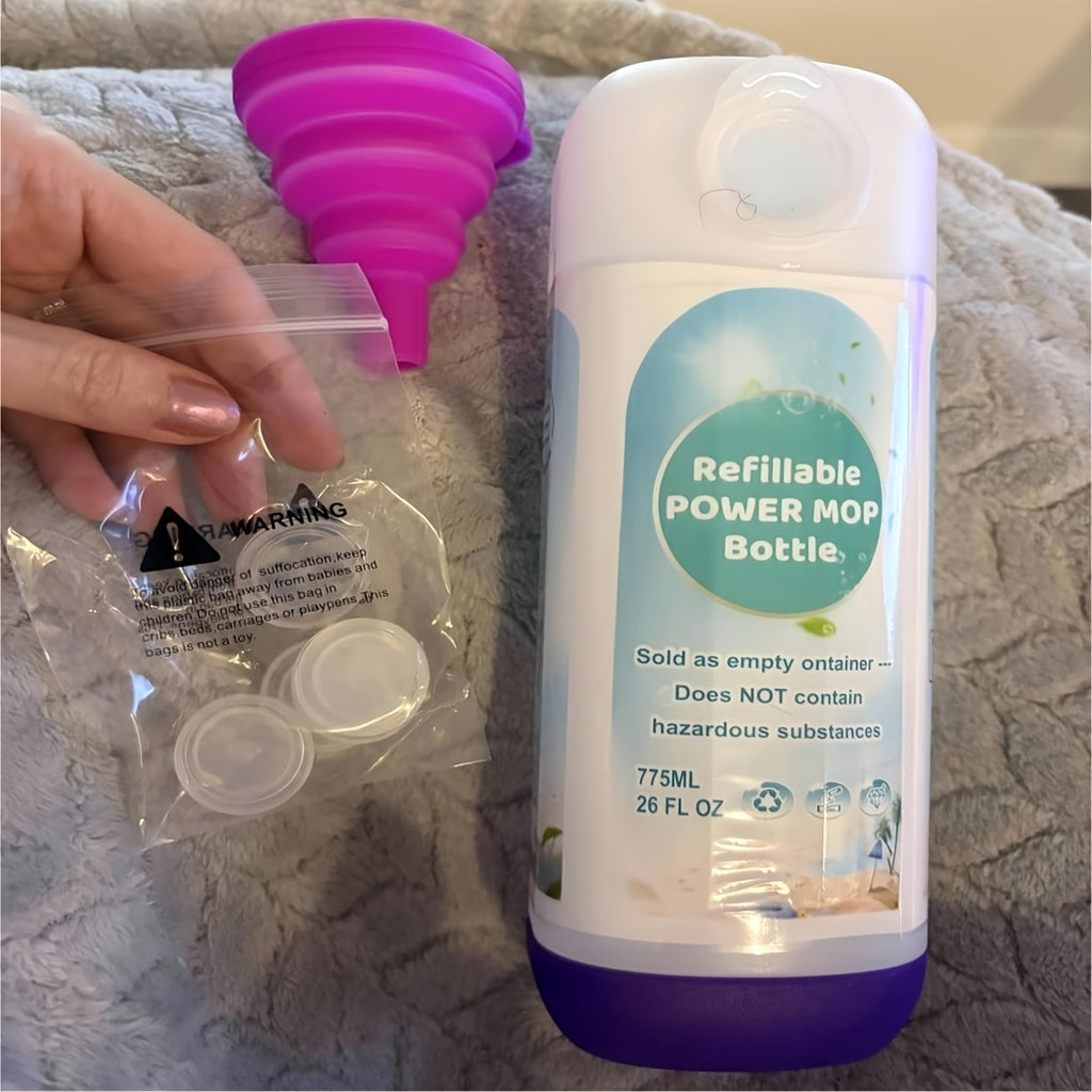 Refillable Bottle for Swiffer PowerMop 26 oz – Reusable Leak-Proof HDPE Mop Bottle with 5 Gaskets & Folding Funnel, Compatible with Power Mop, Eco-Friendly Floor Cleaning Solution