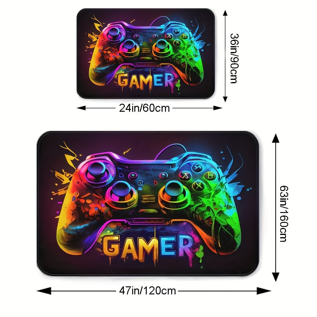 Gamer Area Rug – Cyberpunk Game Controller Design, Large Square Polyester Mat for Teen Bedrooms & Gaming Rooms