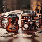 Musical Instrument Shaped Coffee Mug 11oz | Guitar & Drums Ceramic Cup Novelty Drinkware Perfect Gift for Music Lovers