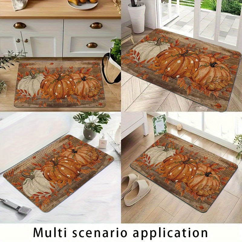 Fall Pumpkin Doormat Non-Slip Flannel Indoor Floor Mat - Autumn Polka Dot Soft Rug for Entryway Bedroom Living Room Kitchen, Farmhouse Halloween Thanksgiving Home Decor