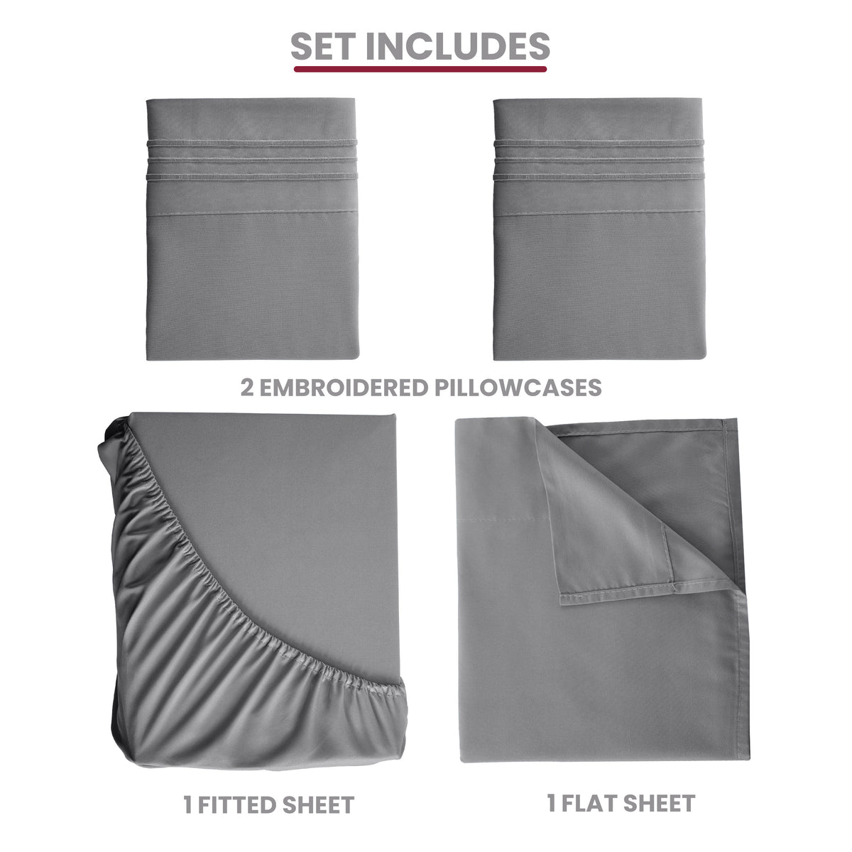 Brushed Microfiber Bed Sheet Set 6 Piece with Embroidered Pillowcases - Hotel Luxury Deep Pocket 16 Inch, Soft Breathable All Season, 24 Colors, Twin Twin XL Full Queen King Cal King
