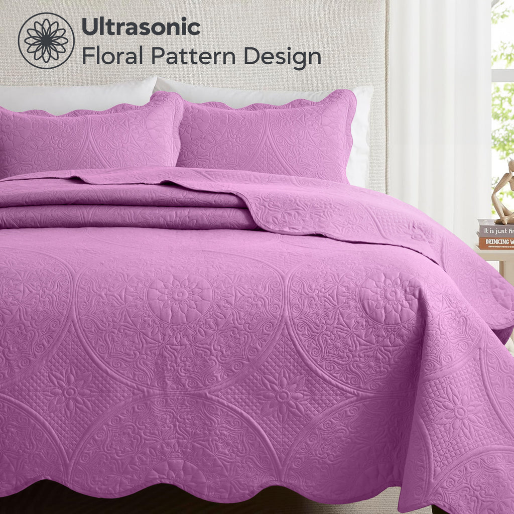 Luxury Quilted Bedspread Set 3 Piece Floral Coverlet with Pillow Shams Breathable Lightweight All Season - Twin Queen King California King 16 Colors