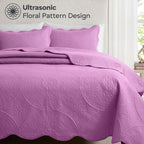 Luxury Quilted Bedspread Set 3 Piece Floral Coverlet with Pillow Shams Breathable Lightweight All Season - Twin Queen King California King 16 Colors